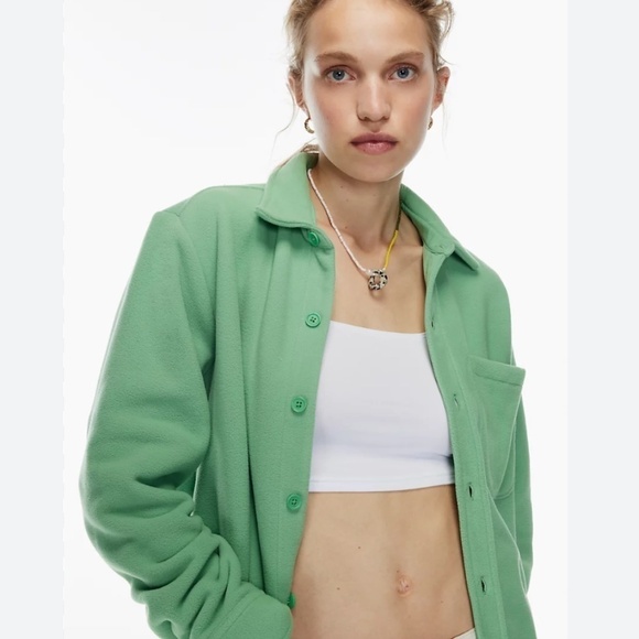 TNA Polar Shirt Jacket Fleece Button-Up Shirt Shacket - Green - Size Small - Picture 4 of 13